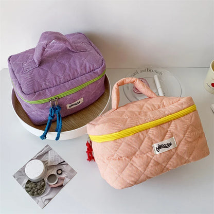 Plaid Cosmetic Bag Set Simple Style Large Capacity Portable Cosmetic Tools Storage Bag for Home Bathroom Toiletry Bag