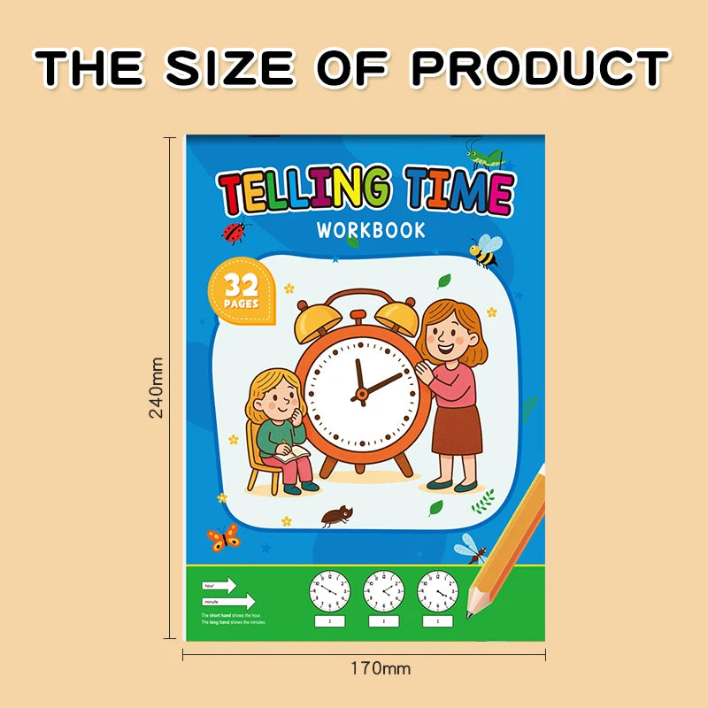 32 Page Telling Time Exercise Time Cognition Book Interactive Game Book about Time Fun Time Game Drawing Learning Book