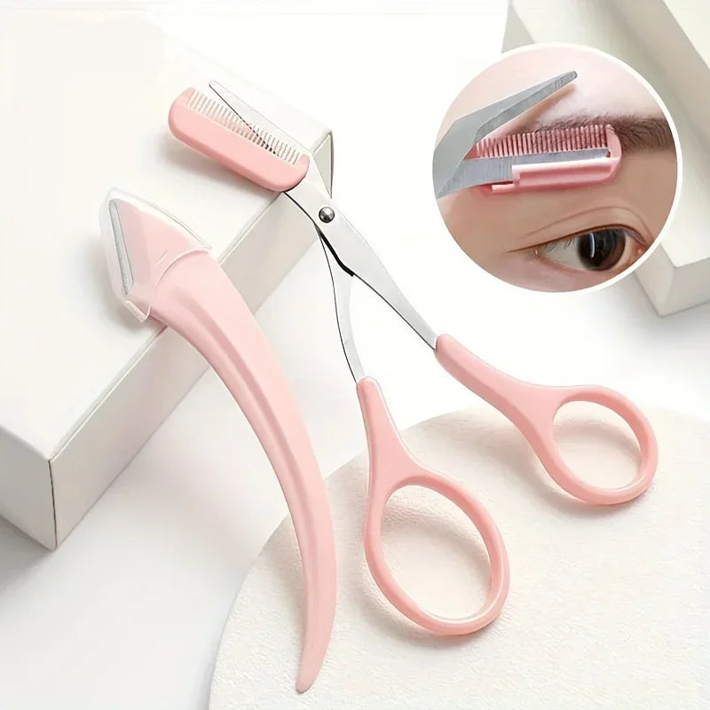 3-Piece Eyebrow Trimmer Set, Scissors and Comb, Stainless Steel Shaver, Eyelash Beginner Makeup Tool, Removal Accessories