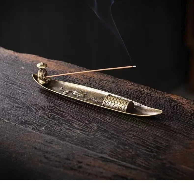 Creative Incense Holder Aromatherapy Ornament Incense Holder Boat Old Men Fishing Japanese Style Incense Stick Burner Home Decor
