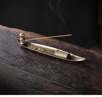 Creative Incense Holder Aromatherapy Ornament Incense Holder Boat Old Men Fishing Japanese Style Incense Stick Burner Home Decor
