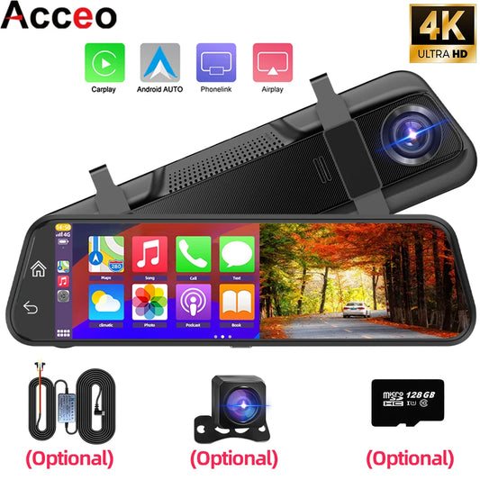 4K HD Car DVR Touch Screen Carplay & Android Auto Dash Cam Night Vision Video Recorder Driving Recorder