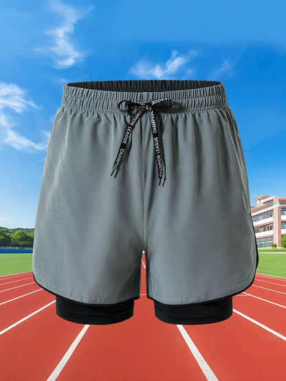 Summer Men Running Shorts Fitness Gym Training 2 in 1 Sports Shorts Quick Dry WorkoutJogging Double Deck Shorts