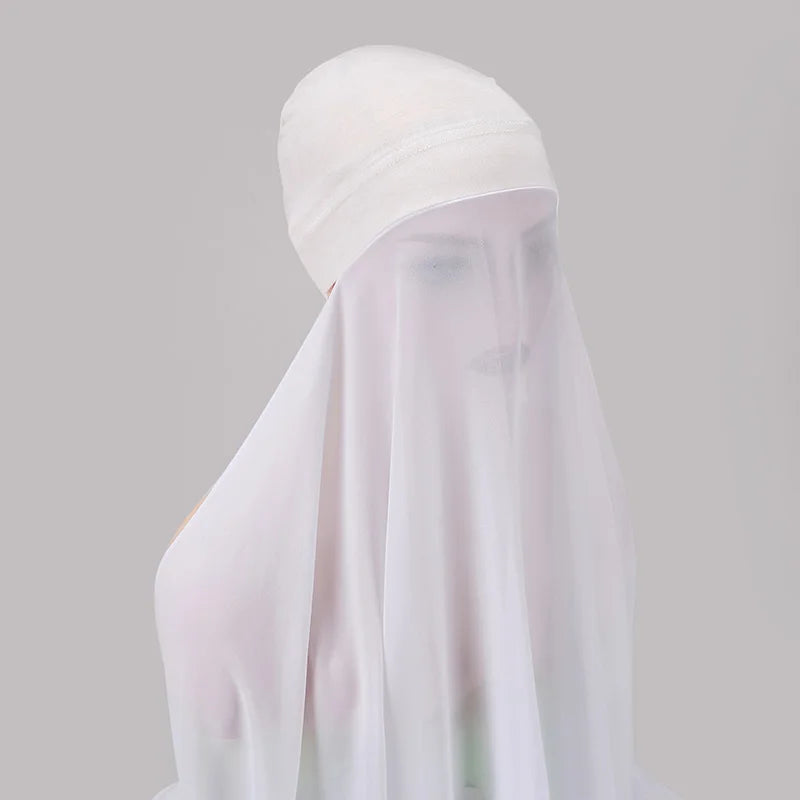 Muslim Women Bonnet + Chiffon Shawl Instant Under scarf Cap Islam Inner Scarf Headband Stretch Hijab Cover Headwrap Turbante
