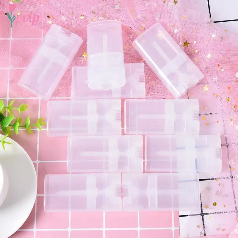 10pcs/lot About 15g Portable Deodorant Containers Clear White Lipstick  Lip Tube Plastic Empty Diy Oval Lip Balm Tubes