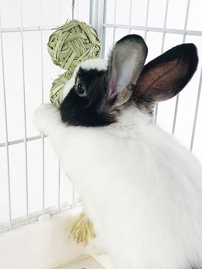 1PC-Pet rabbit grass woven ball hanging string rabbit grinding toy