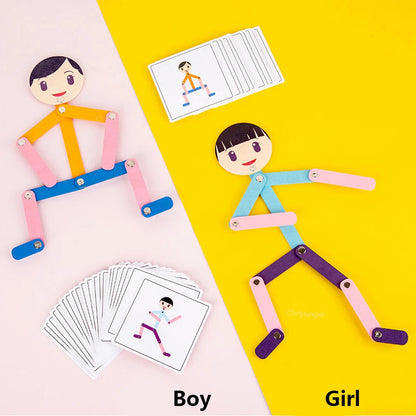 Sport Wooden Man Material DIY Puzzle Toys Boards Educational Game Early Learning Toy for Children Preschool Fine Motor Training