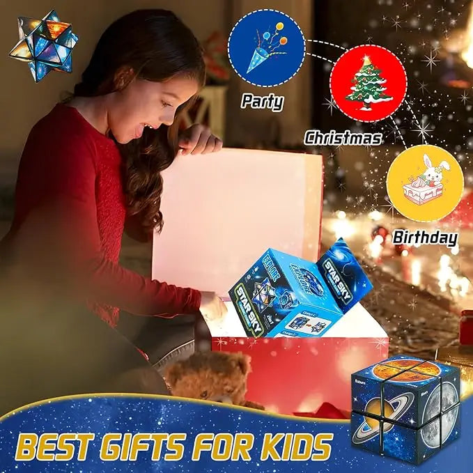 2 in 1 Star Sky Cube Magic Cube EDC Toy Infinity Cube Fidget Toy Puzzle Twist Toy Creative Decompression Plaything Birthday Gift