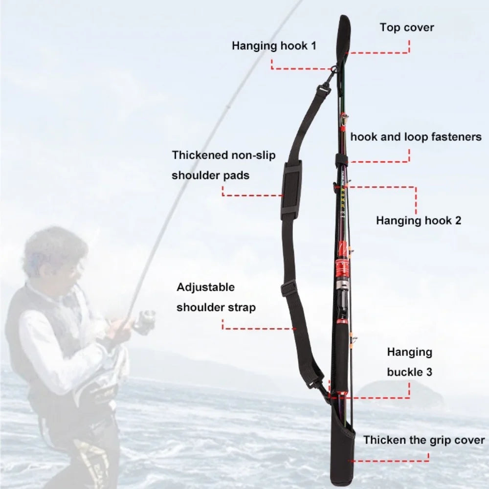 Adjustable Fishing Rod Storage Bag Black Portable Fishing Rod Shoulder Belt Fishing Rod Belt Protector Reel Fishing Accessories
