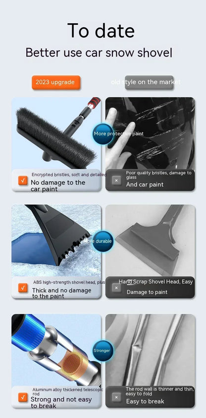Winter Car Cleaner Extendable Snow Shovel Ice Scraper Brush Detachable Windshield Tool