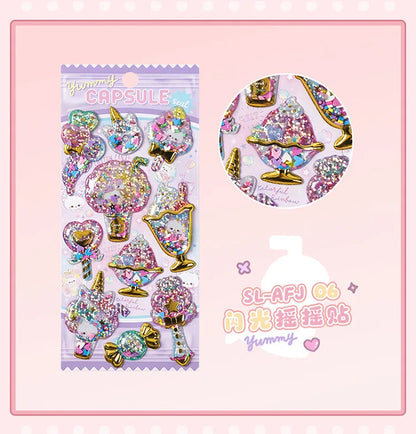 Kawaii Capsule Sparkling 3D Stickers Scrapbooking Diy Journal Stationery Sticker Cute Deco Art School Supplies