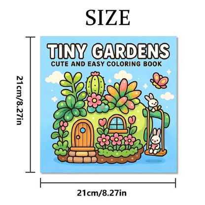 TINY GARDENS Coloring Book for Adults - Bold & Easy Cute Patterns, Relaxing Drawing Gift for Birthday & Party