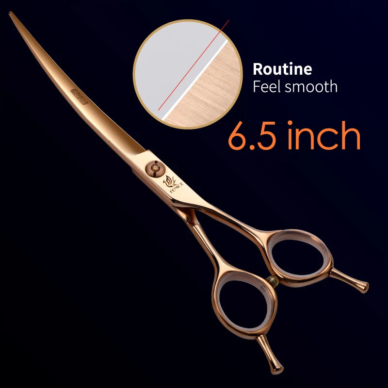 Fenice Professional 6.25/6.75 Inch Pet Curved Grooming Scissors serrated blade with saw Pet Scissors Shears for Dogs Cats JP440C