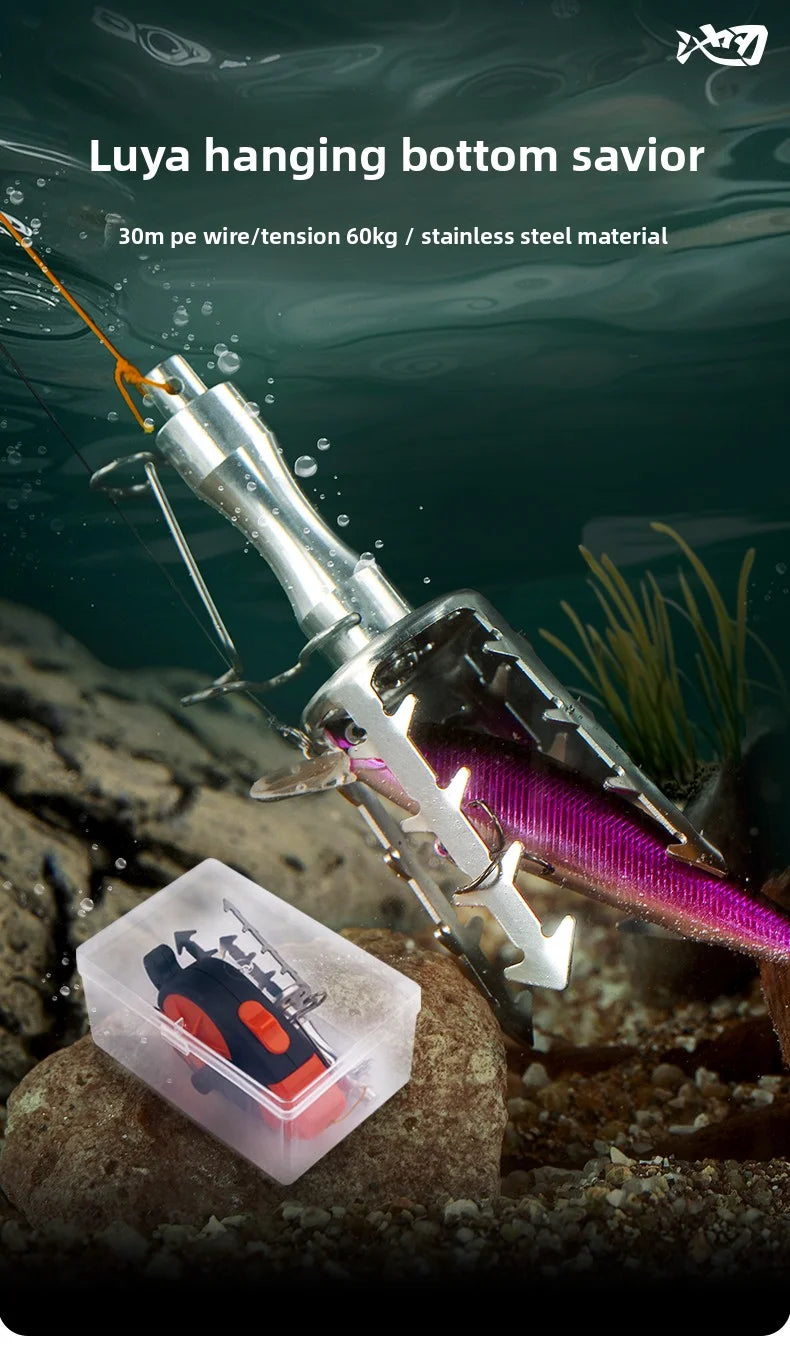Stainless Steel Lure Retriever  With 30m PE Line,Pull Force 132LB, Bait Gripper Stuck Fish Lures Seeker Bait Saver Fishing Tools