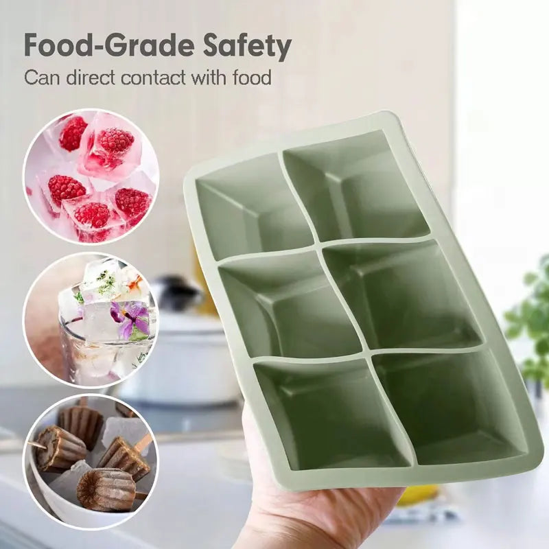 【Hot sales】1pc, Ice Cube Tray With Lid, 6 Cavity Flexible Food Grade Silicone Ice Cube Mold, Ice Trays For Freezer