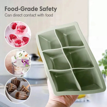 【Hot sales】1pc, Ice Cube Tray With Lid, 6 Cavity Flexible Food Grade Silicone Ice Cube Mold, Ice Trays For Freezer