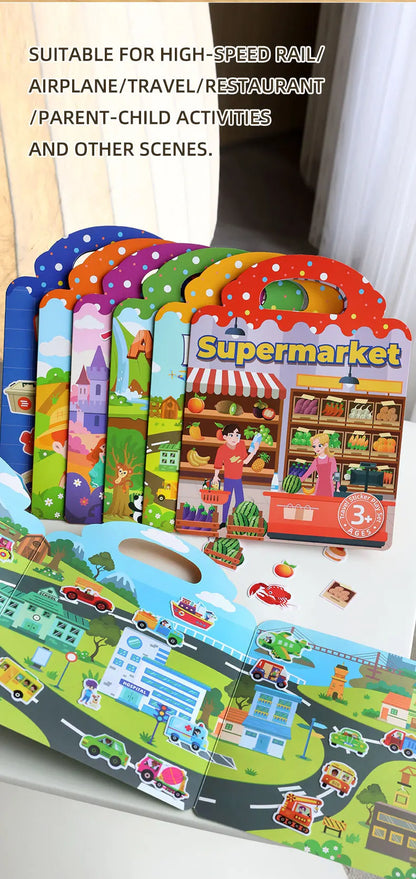 1 Book Jelly Sticker Book Quiet Book DIY Fun for Children's Scene Stickers Repeatedly Paste Puzzle Sticker Book