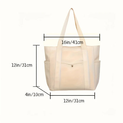 Stylish Large Capacity Canvas Tote Bag - Zipper Closure Durable Shoulder Straps Perfect for Commuting, College and Book Carrying