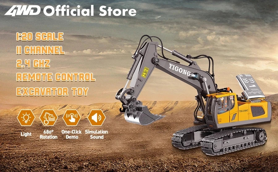 4WD Remote Control Excavator Toy Radio Controlled RC Dump Truck Vehicle Crawler Bulldozer Construction Buggy Light and Sound Car