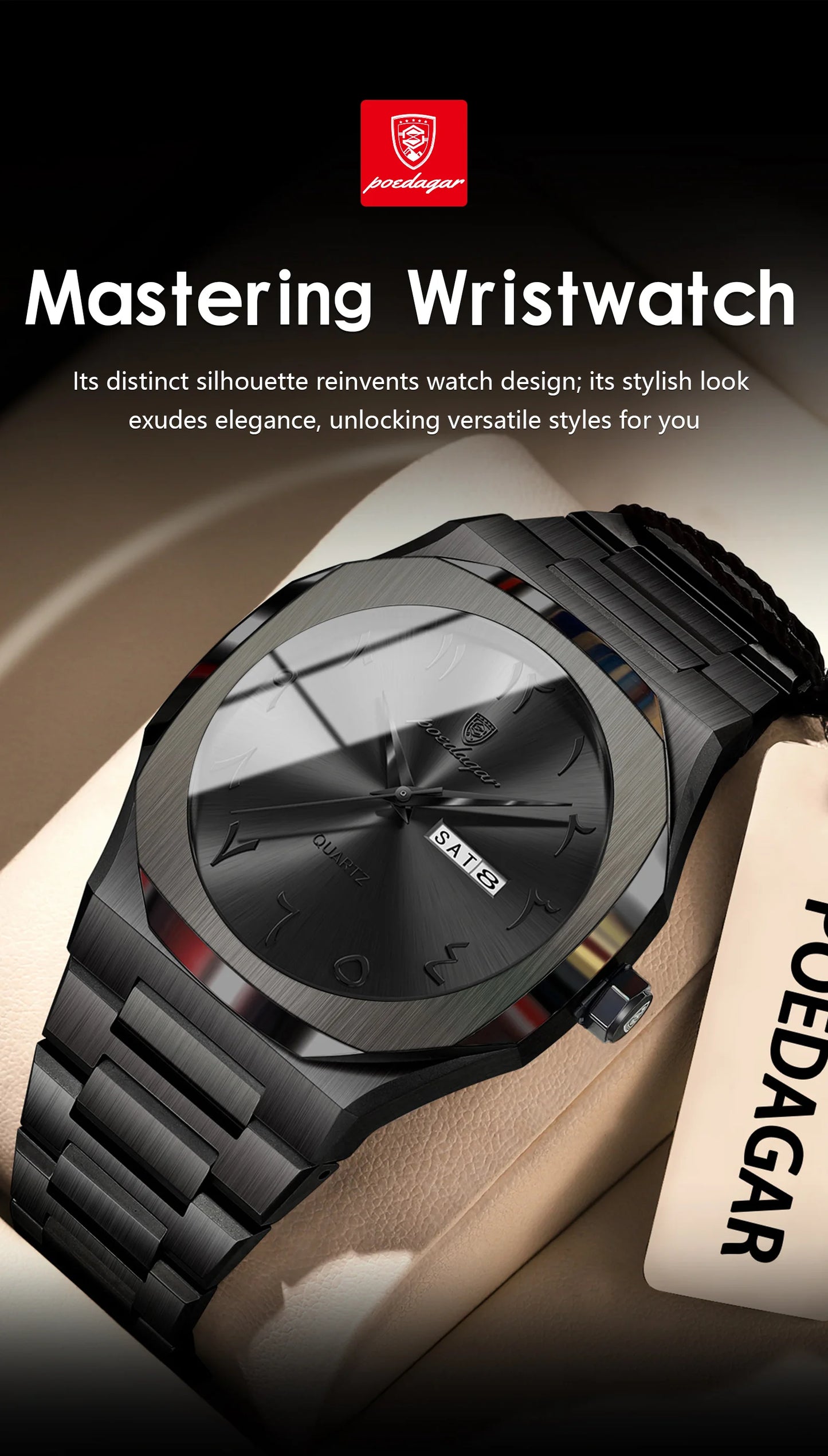 POEDAGAR Original Luxury Men's Watch Waterproof Week Date Fashion Men Wristwatch Quartz Stainless Steel Man Watches Reloj Hombre