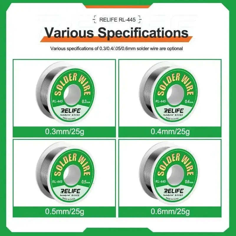 RELIFE RL-445 0.3/0.4/0.5/0.6mm High Purity Rosin Core Solder Wire for Mobile Phone Electronic Parts Repair Solder Wire Tool