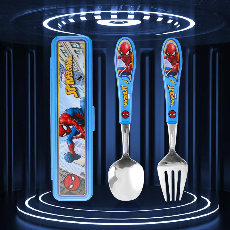 2pcs Superhero Spiderman Cartoon toy Tableware Spoon Cross Fork Soup Spoon Set Dining Lunch Hulk Anime Figures Party kids Toys
