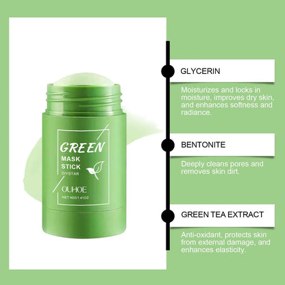 1~5PCS Green Tea Clay Stick For Face Green Mask Stick Smear Acne Shrink Blackhead Green Tea Extract Facial Mask Pore Cleansing