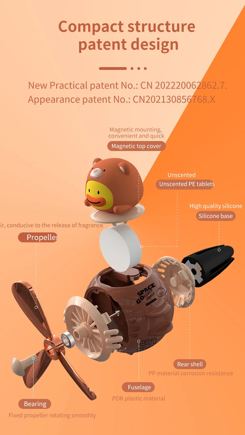 1PC Car Magnetic Cute Cartoon Figure Air Outlet Clip Aromatherapy - Complimentary Two Unscented PE Tablets and Two 5ml Bottles