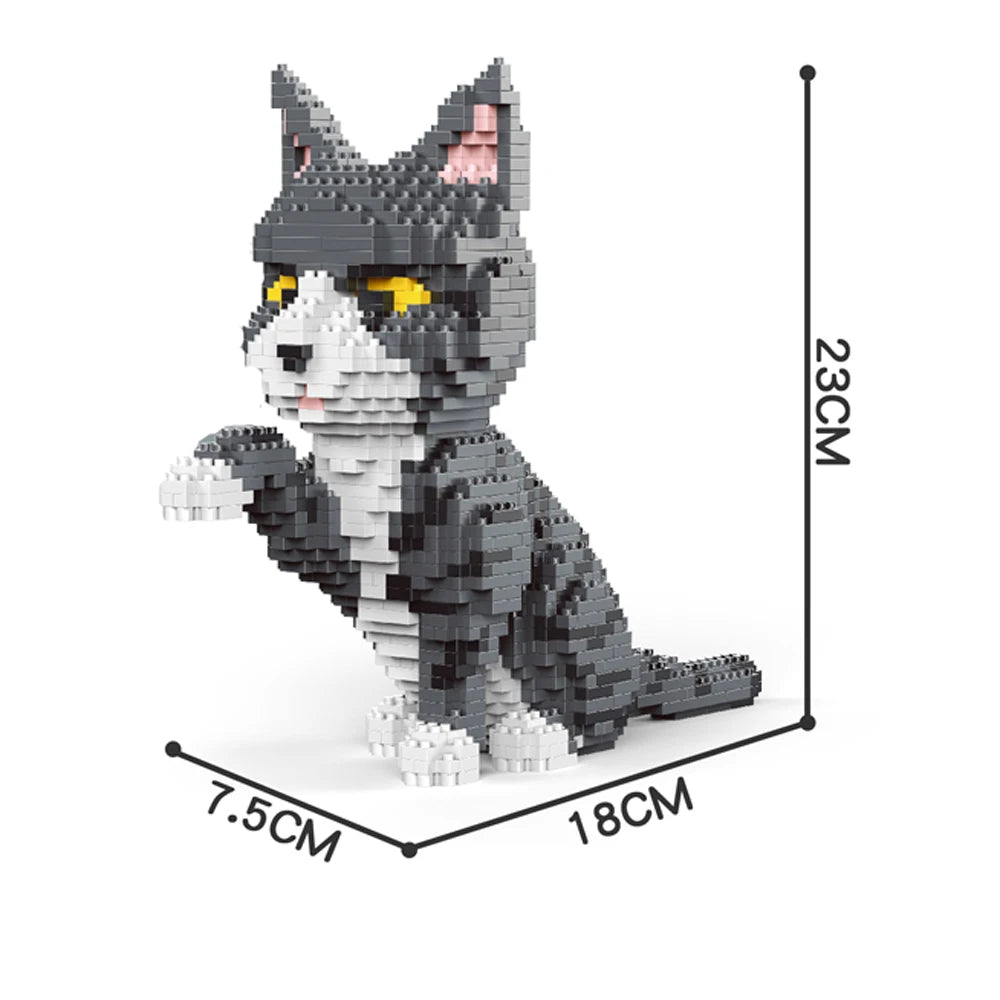 Knew Built Adorable Cat Mini Model Building Blocks 4 Expressive Faces Option in Orange and Cow Patterns for Kid Toys and Pet Fan