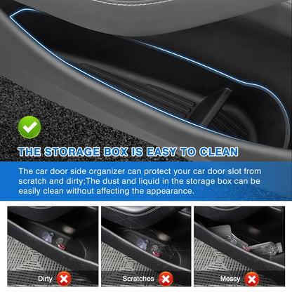 USVOTOV Car Door Side Storage Box for 2025 2026 Tesla Model Y Juniper Model 3 Model YL Accessories Door Organizer Tray Trash Can