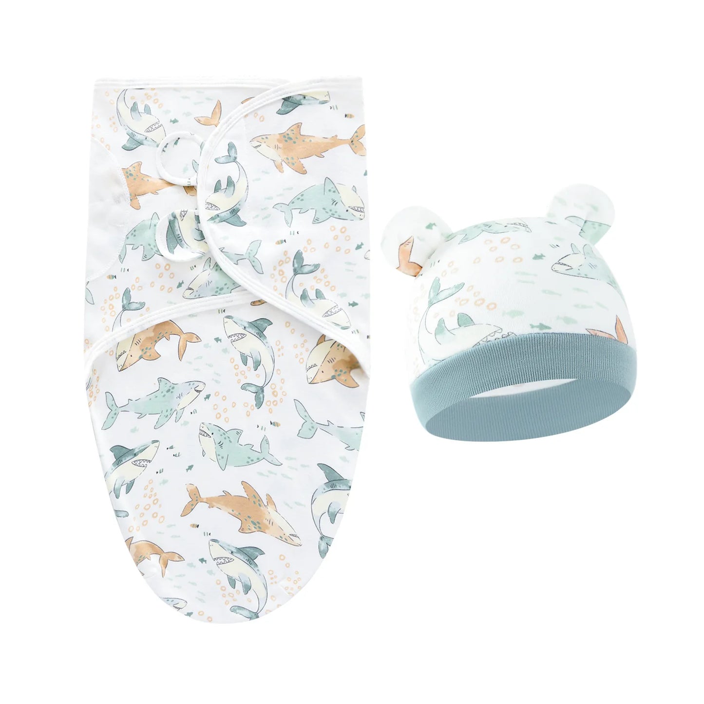 Baby Blanket Hat Set Cartoon Printed Cotton Newborn Swaddle Adjustable Infant Blankets Wraps Applicable All Seasons 0-6 Months