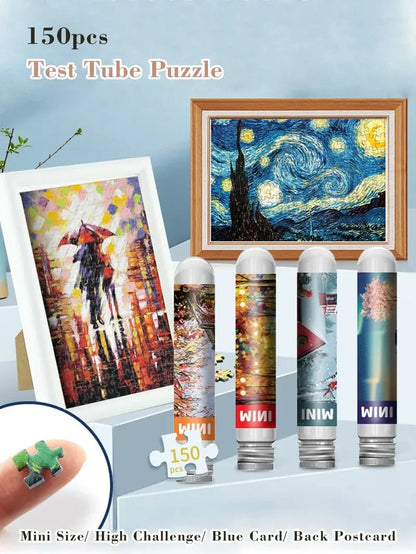 150pcs Test Tube Puzzle Strolling In The Rain Mini Travel Puzzle Gift Christmas House Paris Tower New Year