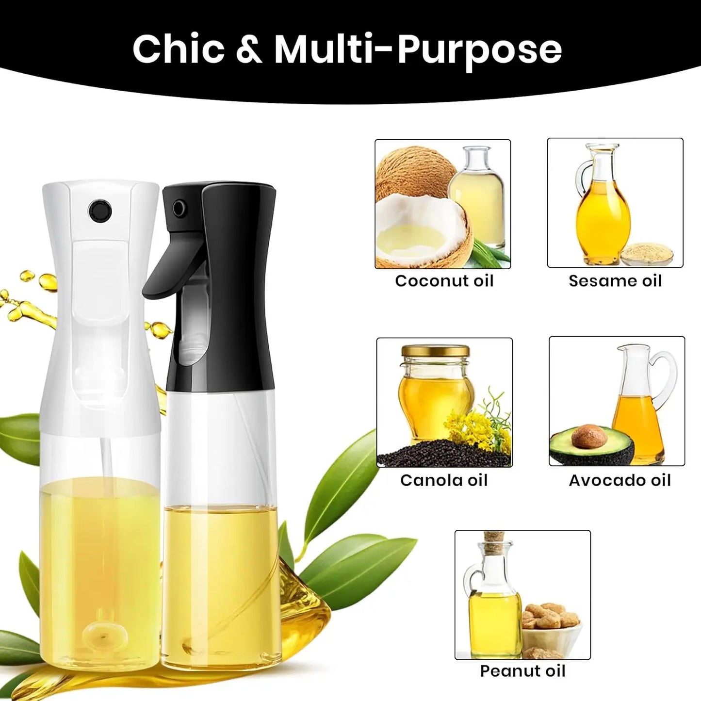 500/300/200ml Oil Sprayer for Cooking Air Fryer Oil Spray Bottle Mister for Kitchen Baking Olive Salad Refillable Oil Dispenser
