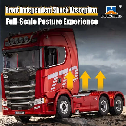 HUINA 1501 770S 1/18 19CH 2.4G RC Alloy Tractor Truck Engineering Trailer Truck with Light and Sound Toys for Boys Adults Gifts