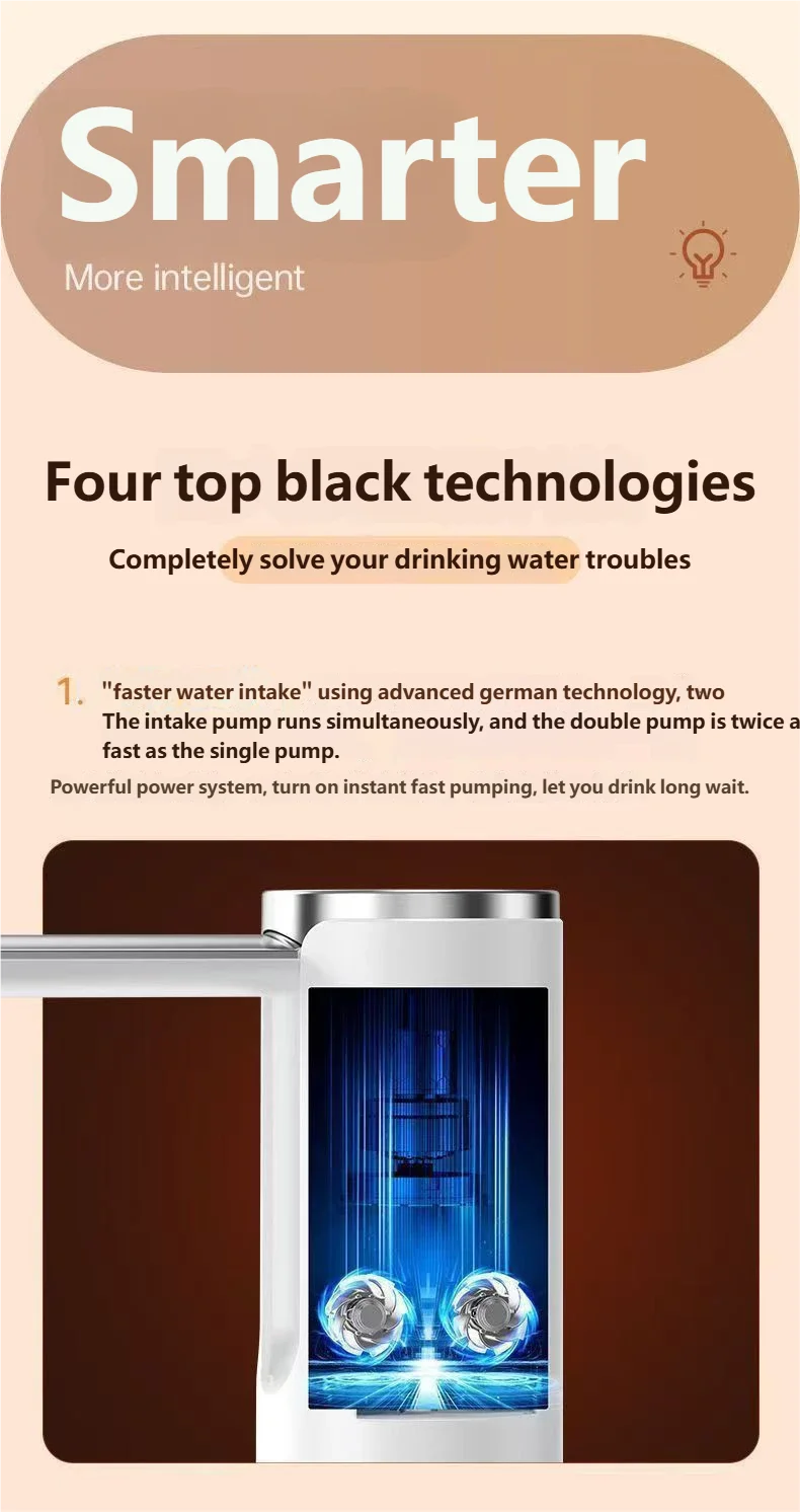 HOMEFISH Electric Water Bottle Pump 1200mAh Type C Rechargeable with LED Display Automatic Touch Button 3 Quantitative Settings