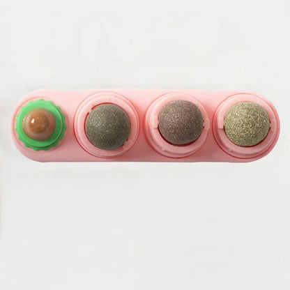 4 in 1 Rotating Catnip Silver Vine Ball Teeth Cleaning Acne Prevention Digestive Health Wall Stick on Toy Edible Safe Material