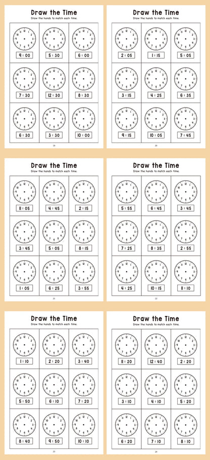 32 Page Telling Time Exercise Time Cognition Book Interactive Game Book about Time Fun Time Game Drawing Learning Book