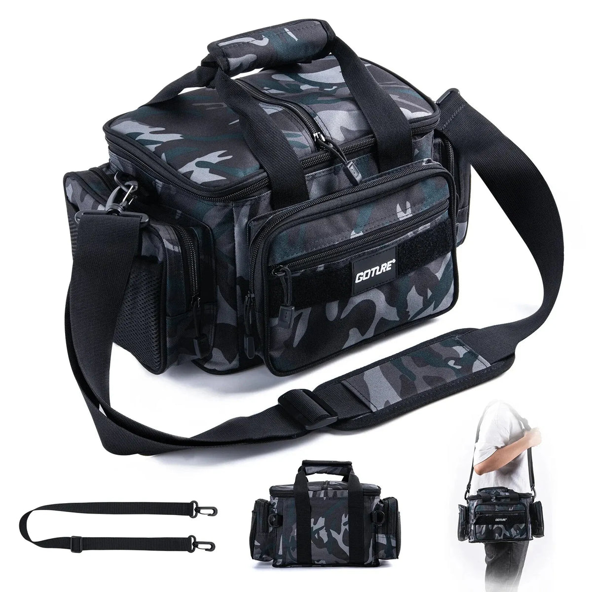 Goture Fishing Tackle Bags 38*23*19cm Shoulder Bag High Capacity 600D Oxford Cloth Outdoor Cycling Backpack Camping Picnic Bag
