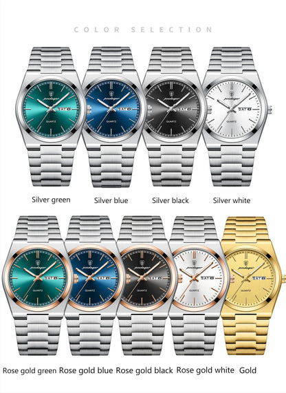 POEDAGAR Exquisite Business Men Watch Stainless Steel Waterproof Luminous Man Wristwatch Date Week Classic Men's Quartz Watches