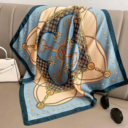70x70cm Fashionable Korean Style Silk Square Scarf Satin Print Hairband Necktie Hair Accessory Headscarf Versatile Wrap Scarf