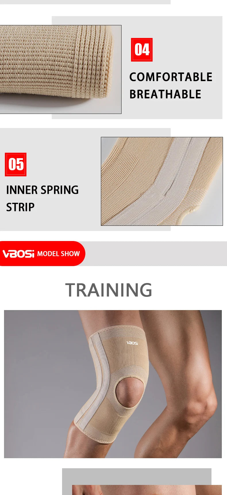 1 Pc High Elasticity Knee Support Brace Open Patella with Spring Bars