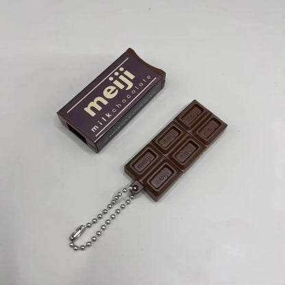 Hot Japanese Style Simulated Meiji Chocolate Fidget Toy Bendable Snap Stress Relief Keychain Pendant Creative Gift S