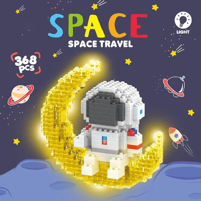 Knew built Luminous Astronaut Moon Micro brick Building Blocks Set Educational Toys LED Light Technology Bricks for Adults
