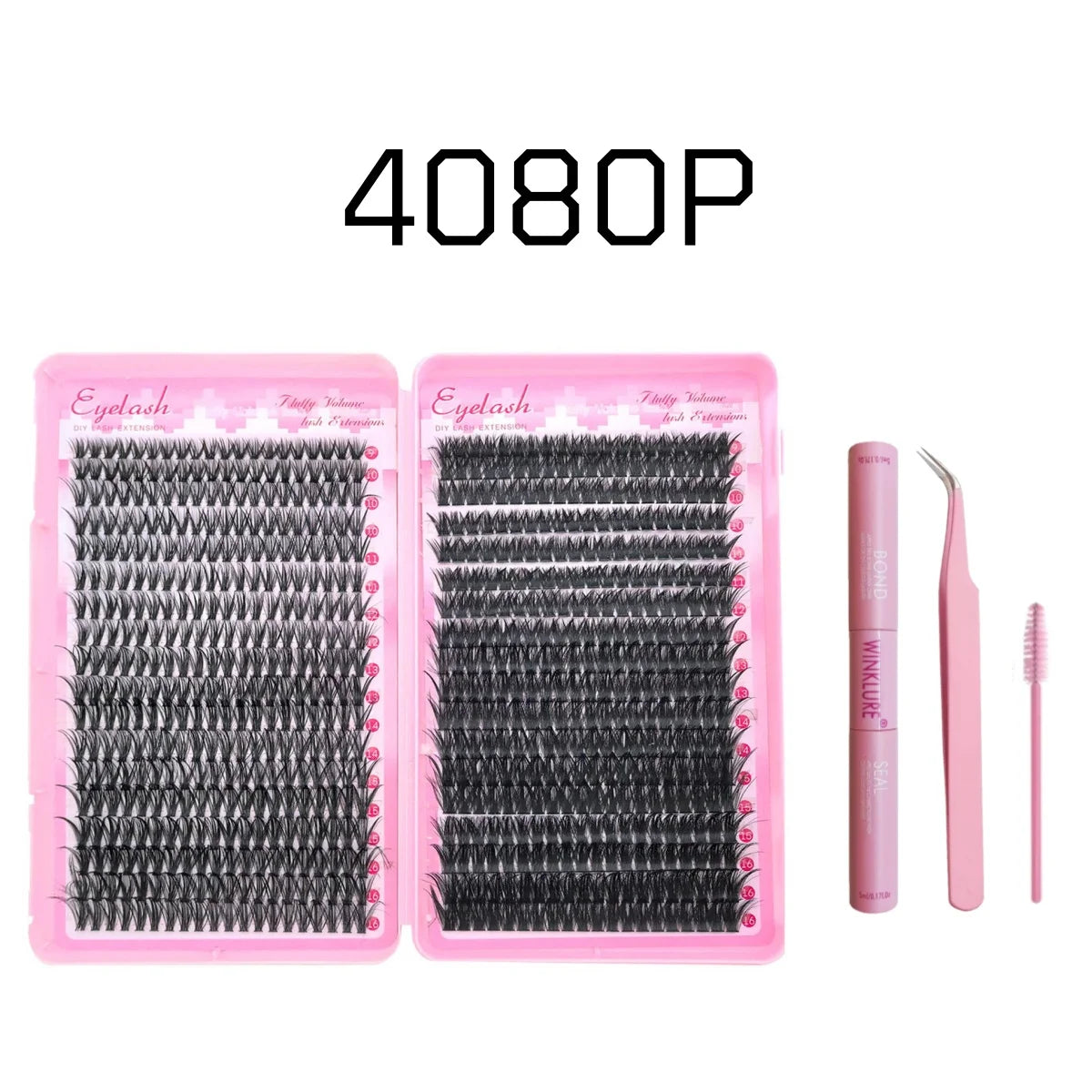 WINKLURE 720/200pcs Eyelash Extension Kit Fluffy Cluster Lash Kit with Lash Bond and Seal Lash Tweezers Thick Lash Clusters