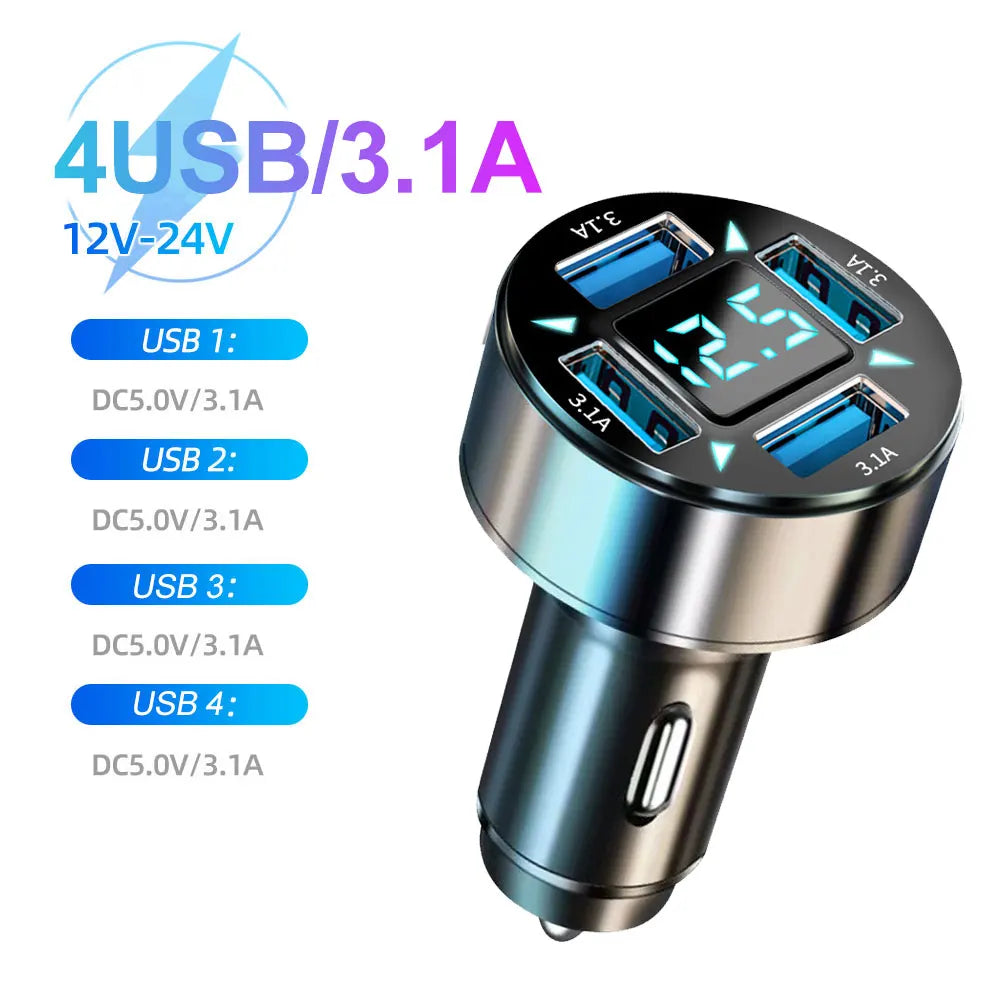 4 in 1 Car Charger Quick Charge PD QC3.0 With Voltmeter Cigarette Lighter Socket Power Adapter For IPhone11 12 Samsung Huawei