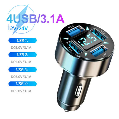 4 in 1 Car Charger Quick Charge PD QC3.0 With Voltmeter Cigarette Lighter Socket Power Adapter For IPhone11 12 Samsung Huawei