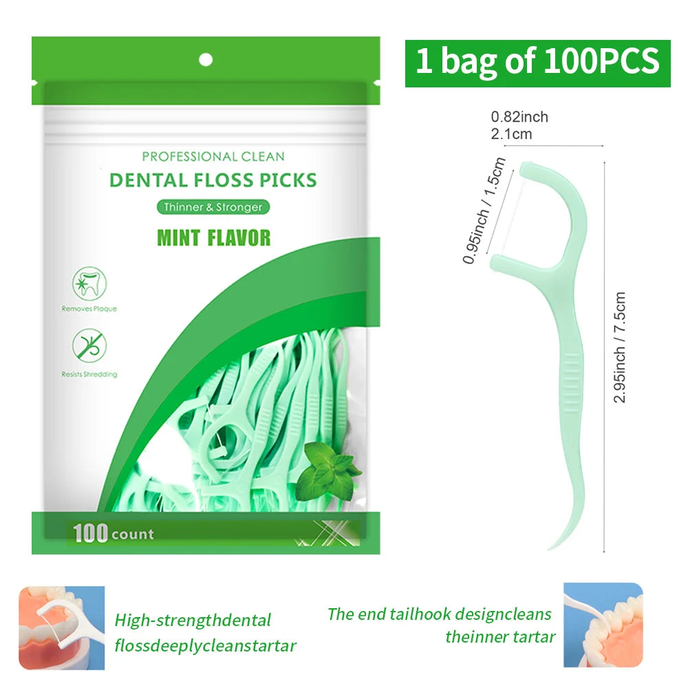 50/100/150/300/600pcs - Refreshing Mint Floss Stick - Clean and Cleanse Between Teeth with One Piece