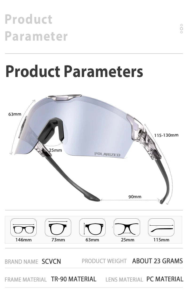 SCVCN Polarized Cycling Sunglasses Outdoor Sports Bicycle Sunglasses Men Women MTB Cycling Glasses Road Bike Glasses