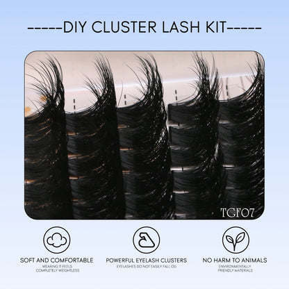GROINNEYA Lash Clusters Kit With Waterproof Strong Hold DIY Lash Extension Kit Lash Bond And Seal And Eyelash Tweezers Makeup