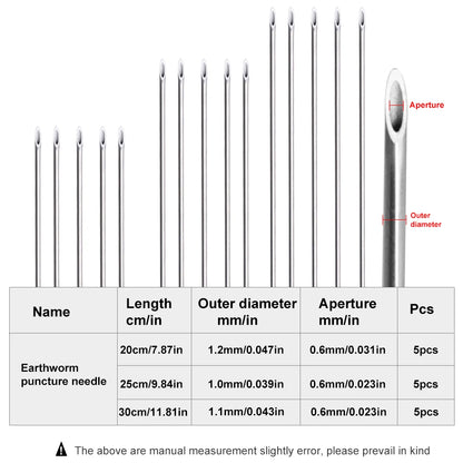 FTK Earthworm Hooking Needle Stainless Steel Earthworm Gas Needle Portable Hollow Fishing Worm Penetrating Driller Fish Tool